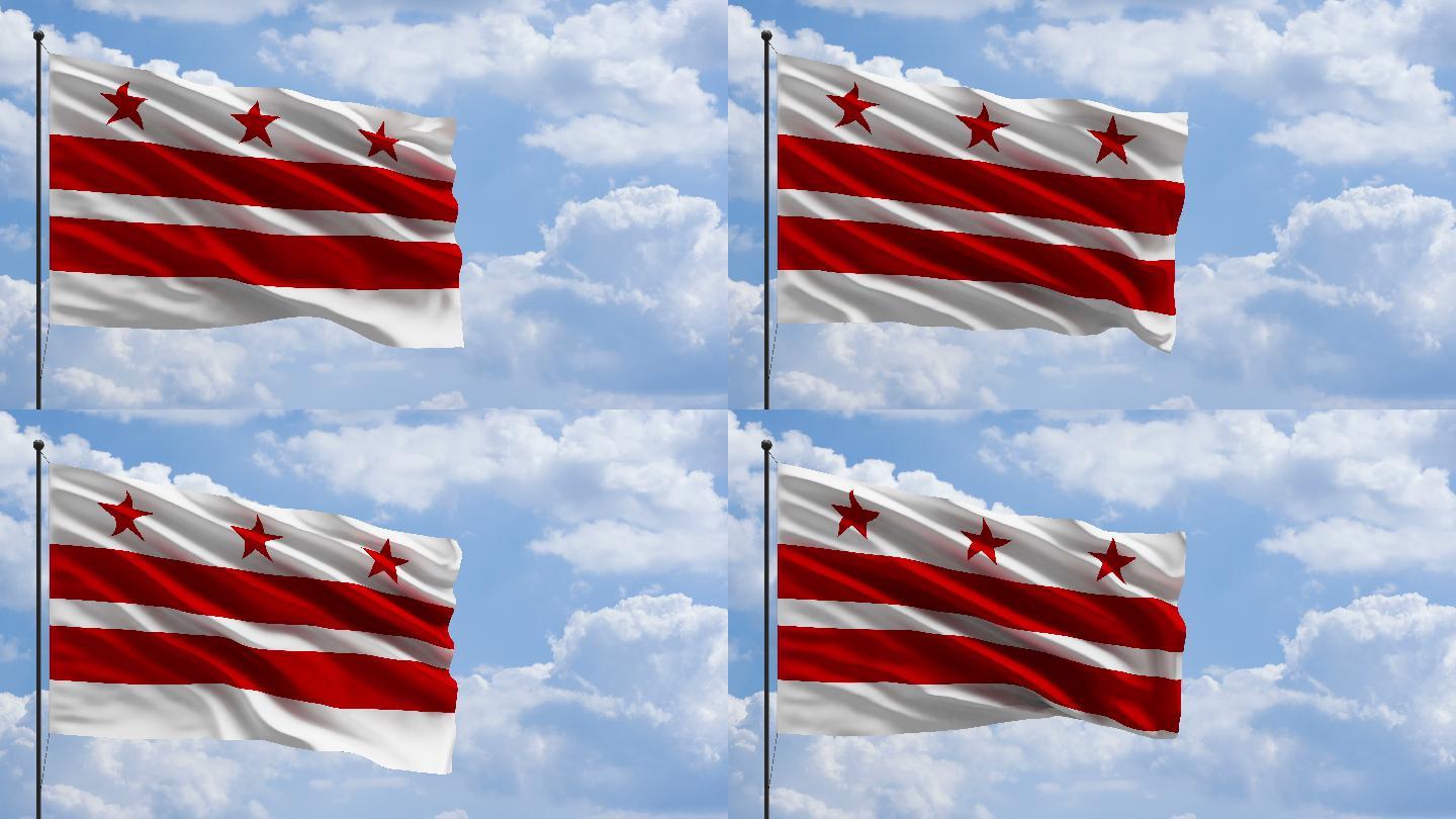 4k美国华盛顿国旗在桅杆上迎风飘扬的概念