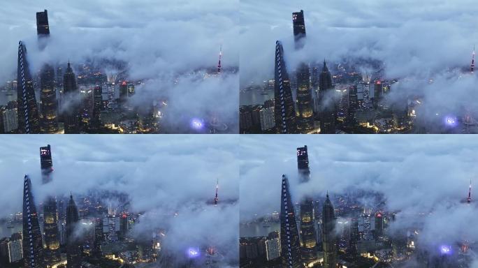 上海陆家嘴夏季平流雾夜晚