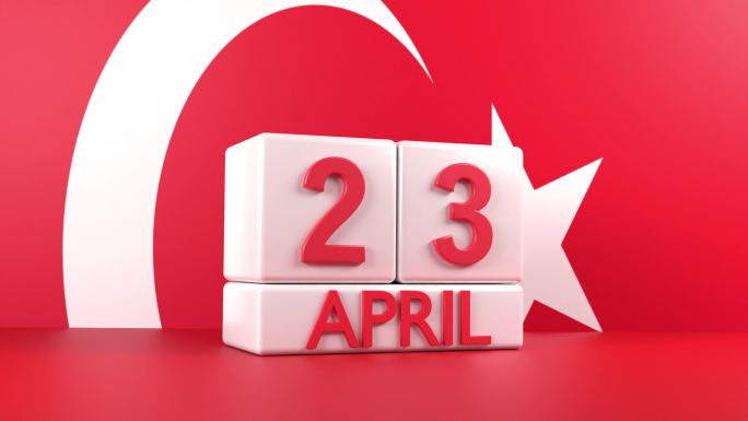 4月23日国际儿童节日历页，土耳其国旗背景，4k分辨率