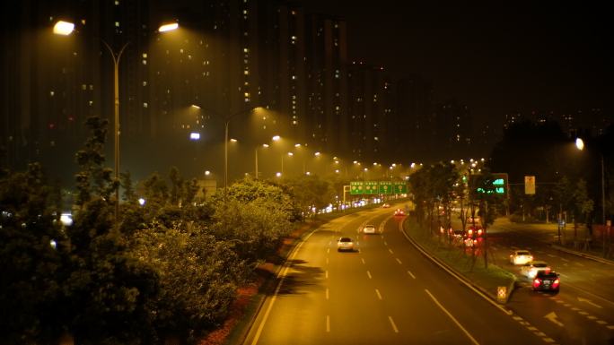 四川成都龙泉驿南三环航天立交城市夜景车流