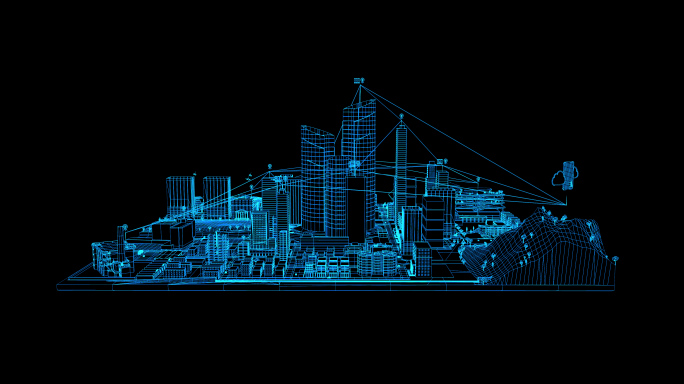 4K蓝色全息线框科技5G城市素材带通道