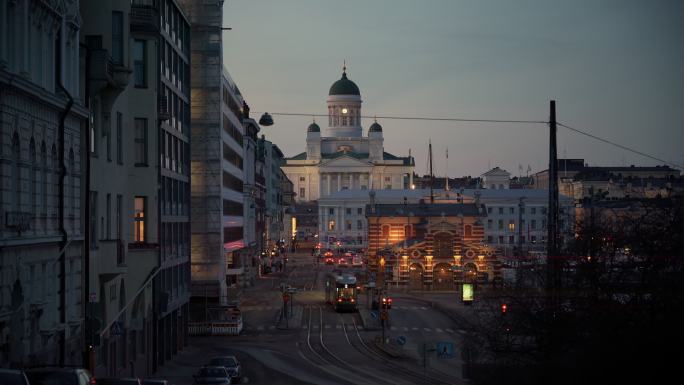 芬兰赫尔辛基夜间大教堂