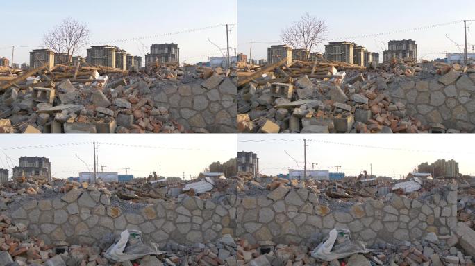 城市郊区房屋拆迁留下的废墟。