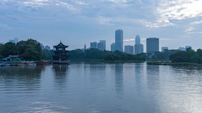 惠州西湖和城市天际线日出延时摄影4k