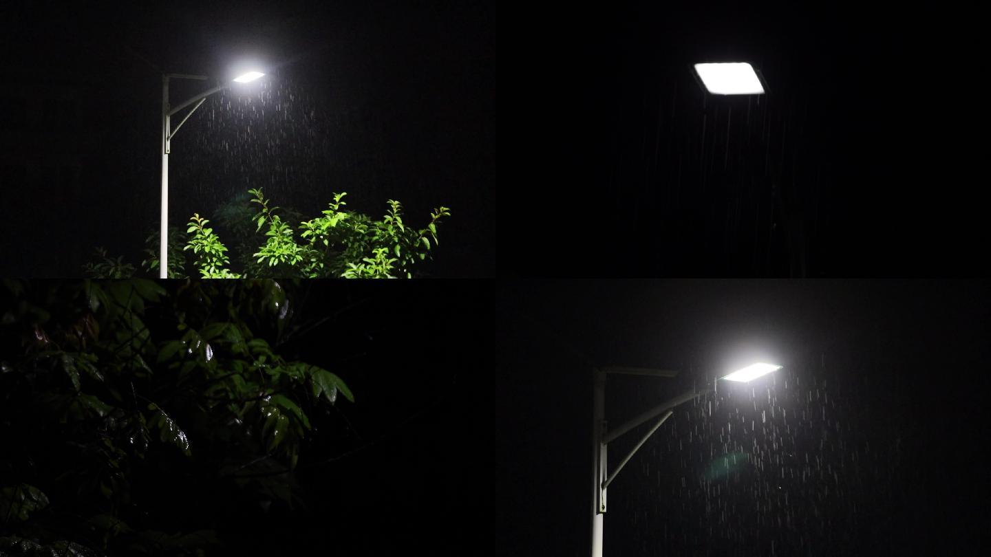 乡下晚上下雨中路灯