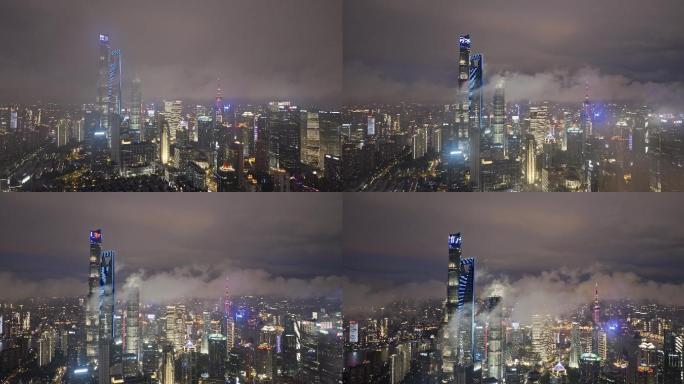 上海陆家嘴夏季平流雾夜晚