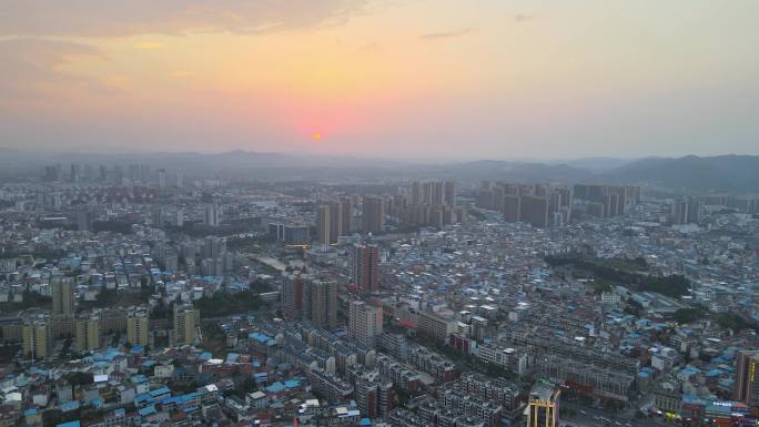 麻城城市夕阳4K航拍