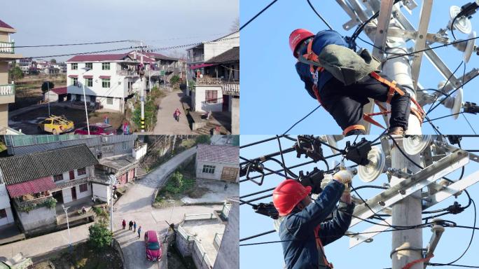 电力工人维修线路电线杆高压电保障人民生活