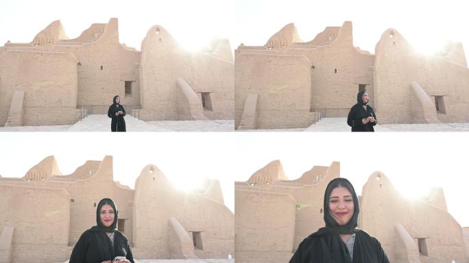 30多岁的沙特当地游客参观图拉伊夫遗址