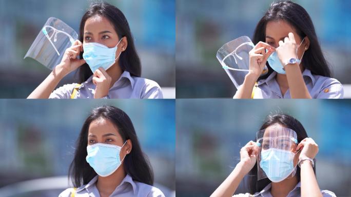 戴着面罩的亚洲工人保护病毒