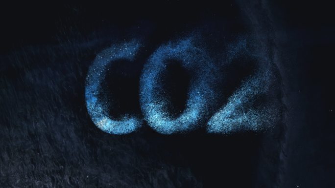 深色背景上的“CO2”一词闪闪发光。消失的问题隐喻