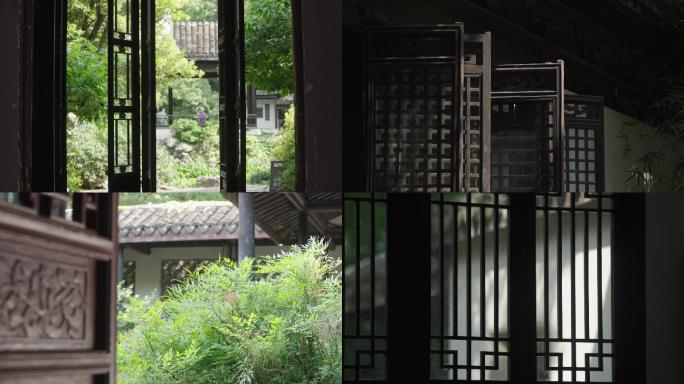 4k实拍中国古代建筑园林门窗特写空镜头