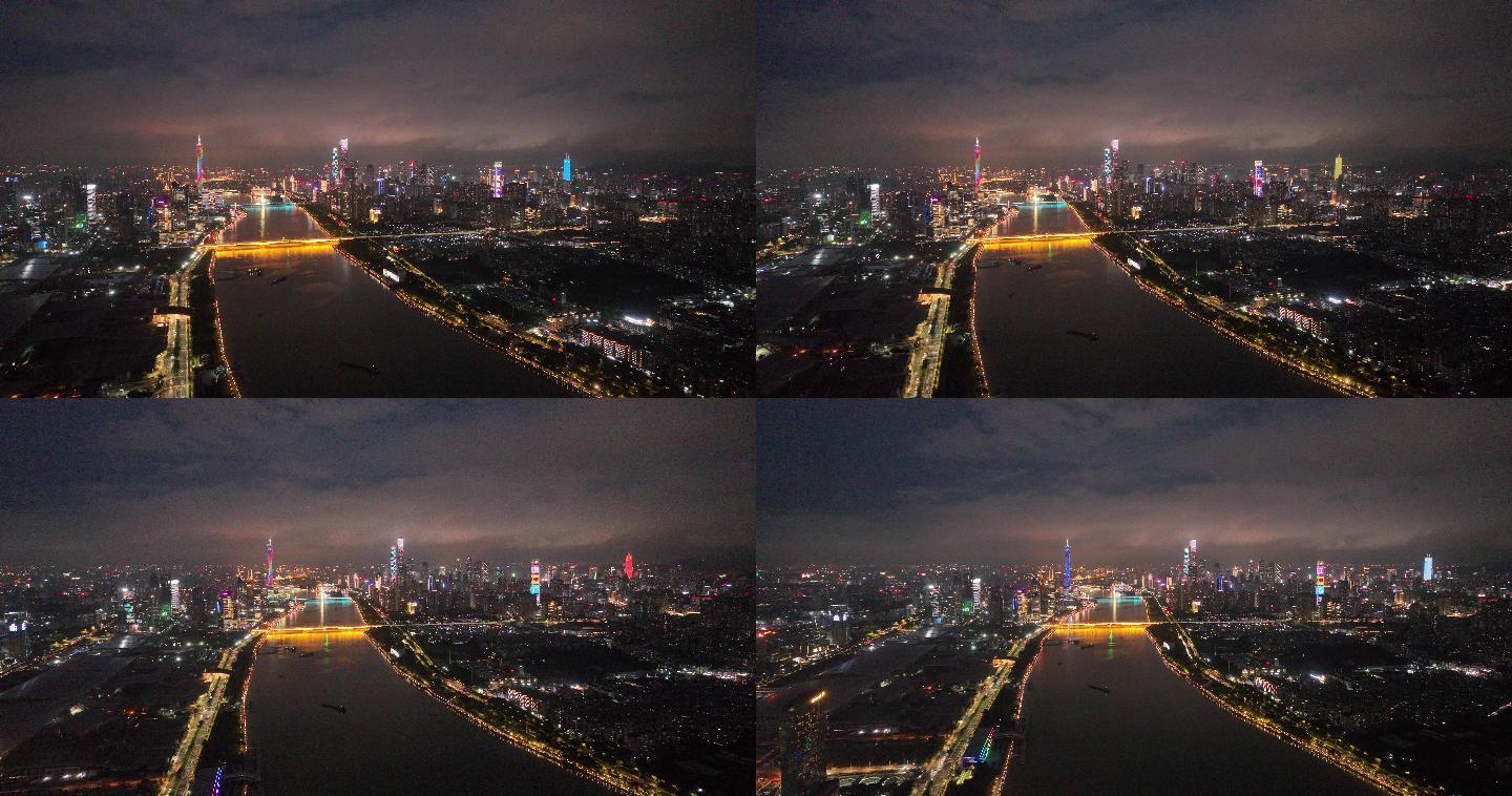 广州城市旁晚夜景灯光全貌
