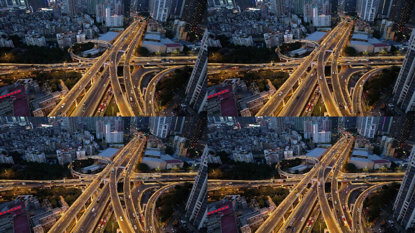 城市立交桥夜间鸟瞰图