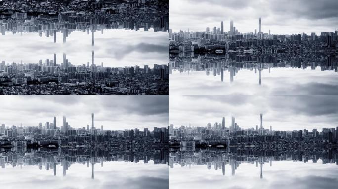 4K黑白质感平行镜像空间城市广州
