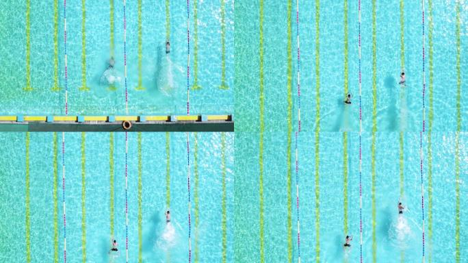 体育爱好健身锻炼游泳池航拍