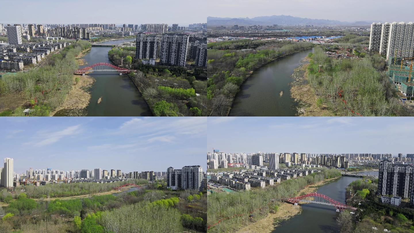 春季公园植物园河道航拍