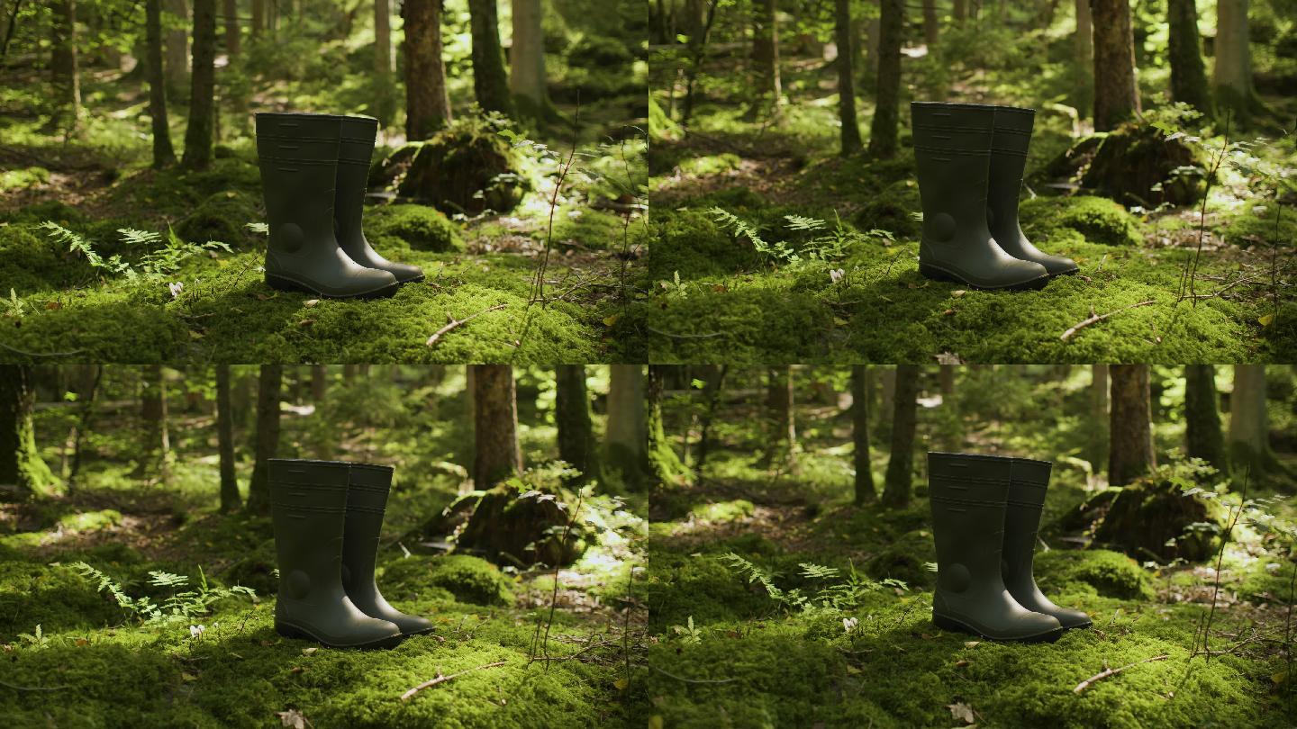 森林里的一双胶靴森林