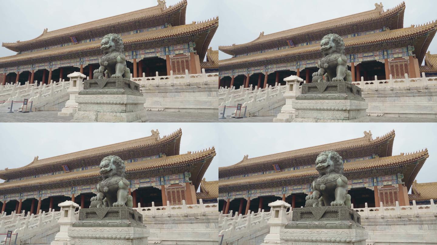 中国北京紫禁城内的大型帝王狮子雕像。