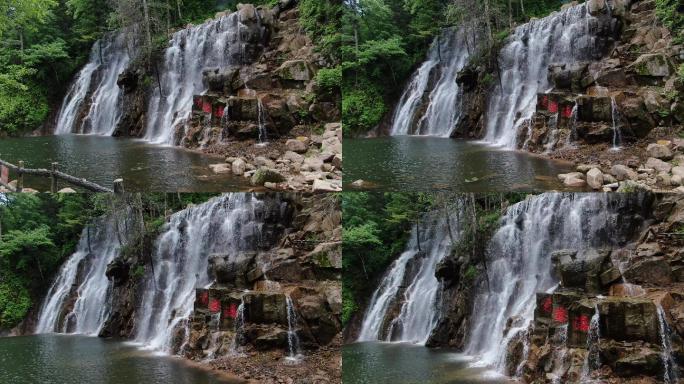 风景区瀑布水潭航拍4k