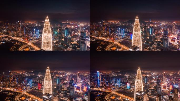 深圳南山区华润总部春笋体近景夜景航拍延时