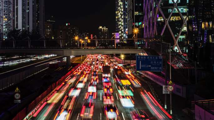 城市夜景车流光轨延时摄影