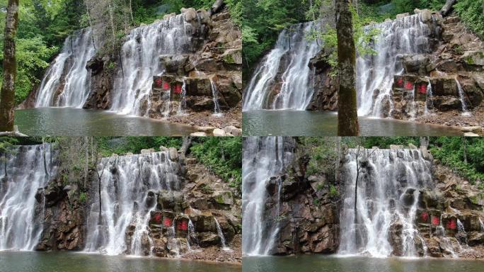 风景区 瀑布 水潭 航拍 4K 鸳鸯峰