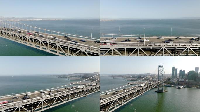 海湾大桥。旧金山。无人机镜头。