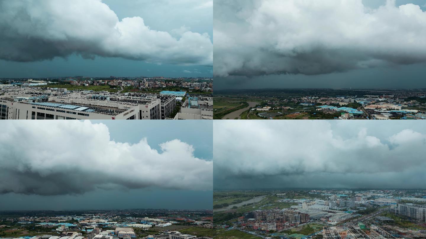 雷雨天低空云无人机航拍暴雨乌云压迫闪电