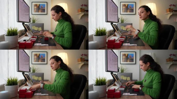 在家工作的女性正在使用虚拟助理