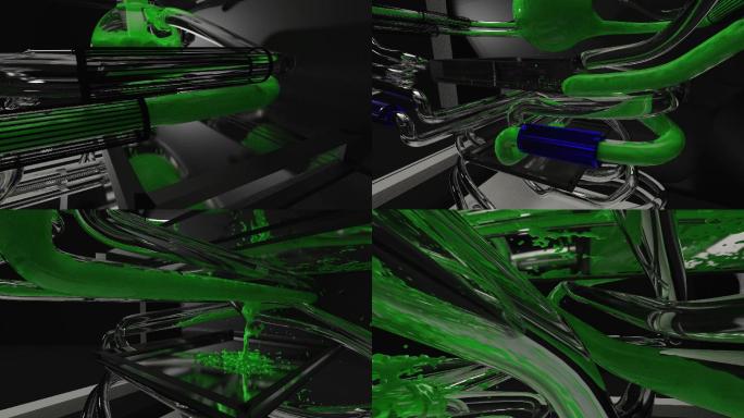 绿色液体动画通过透明管溢出