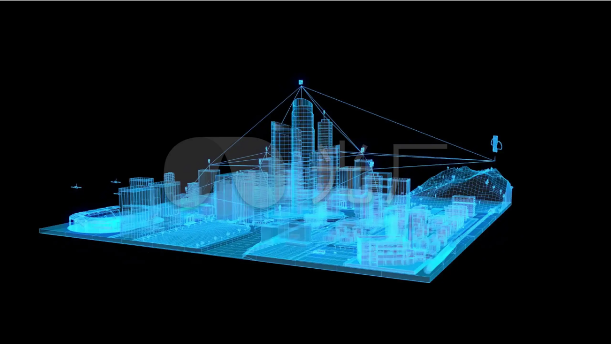 蓝色全息线框科技5G城市素材带通道
