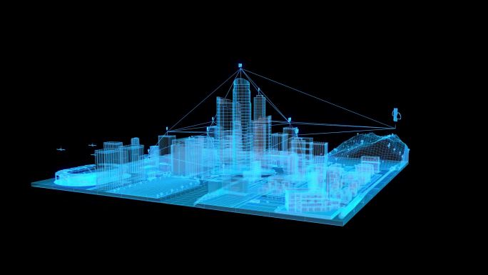 蓝色全息线框科技5G城市素材带通道