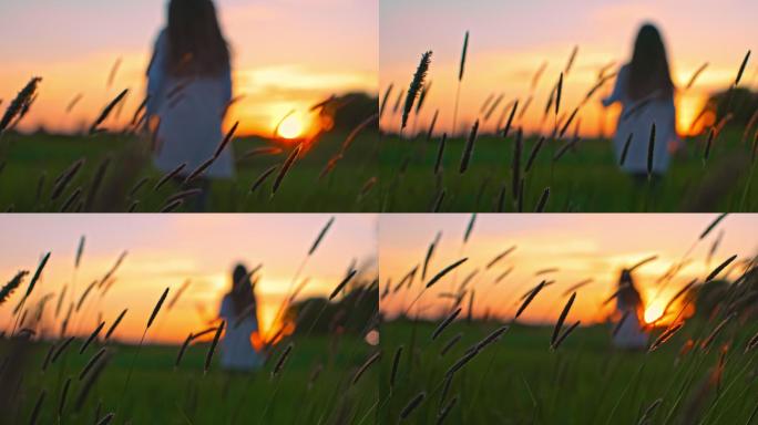 落日时分，一个面目全非的小女孩走在草地中央