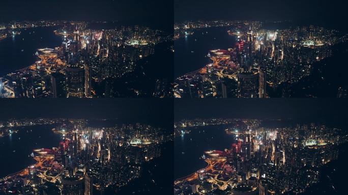 中国香港香港夜间无人机视图