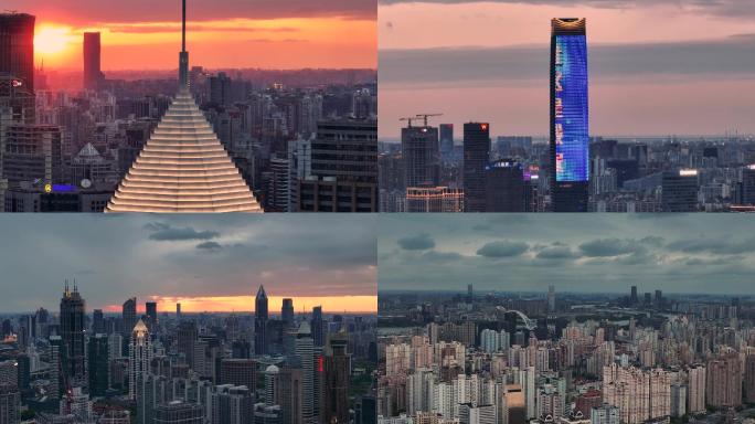上海晚霞航拍城市