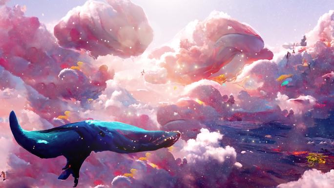 4K 鲸鱼 鲲 天空 云 粉色的云