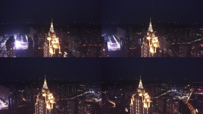 夜间城市景观的现代摩天大楼