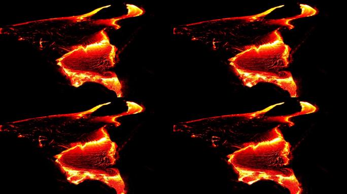 夜间流动的火山熔岩