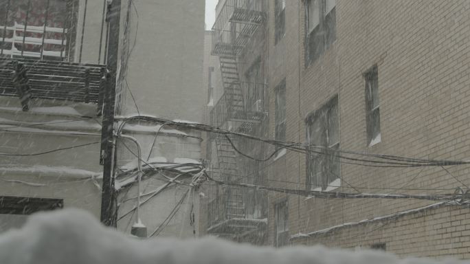 雪巷风暴纽约冬季后院郊区阿斯托里亚