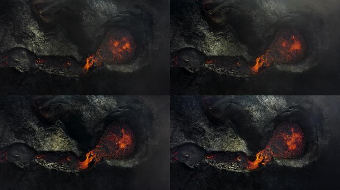 冰岛Fagradalsfjall火山喷发鸟瞰图