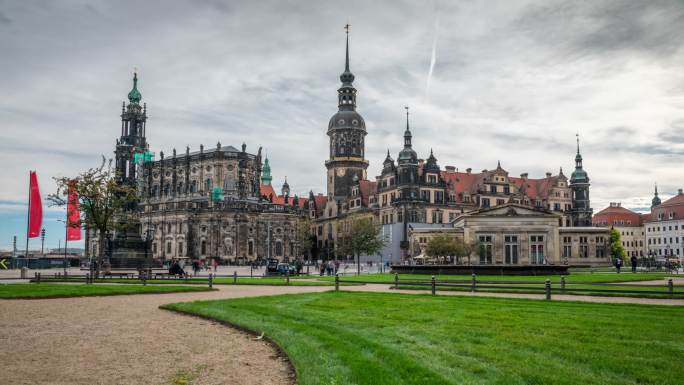 Hofkirche和Dresden Castle-延时跟踪拍摄