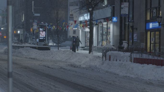 暴风雪纽约冬季街夜郊区阿斯托里亚