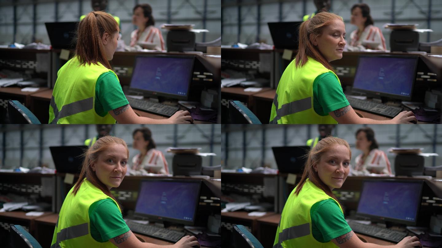 工厂/行业中使用计算机的女性肖像