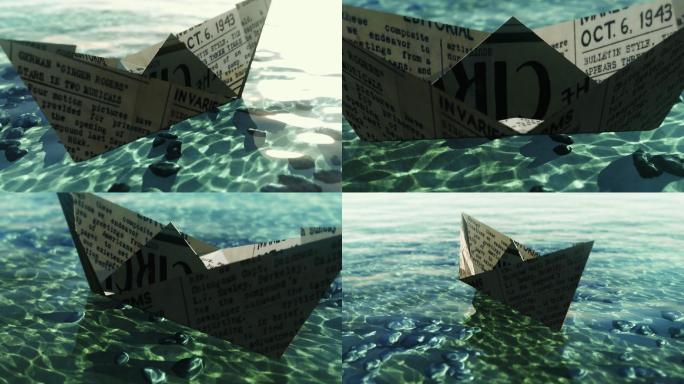 纸船小船报纸纸船水纹