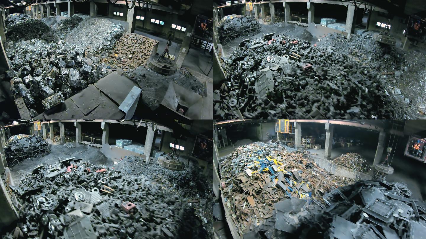 回收设施的延时废料磁铁将金属收集起来并将其放入碎纸机