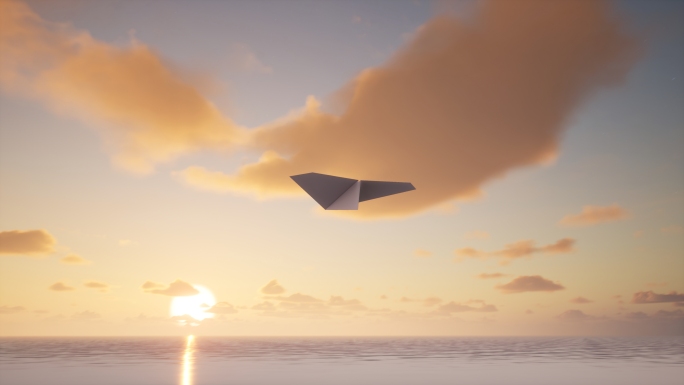 星辰大海梦幻日出海面纸飞机追逐梦想飞行