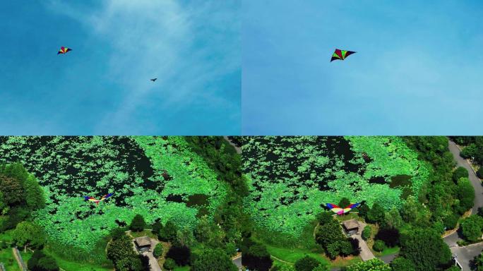 4K航拍空中飞翔的风筝
