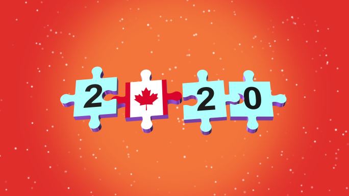 2020新年拼图加拿大国旗带Alpha橙色环
