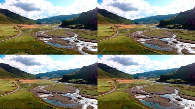 4k青海海西草原草山河流